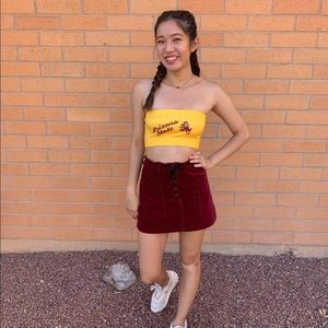 maroon button up skirt